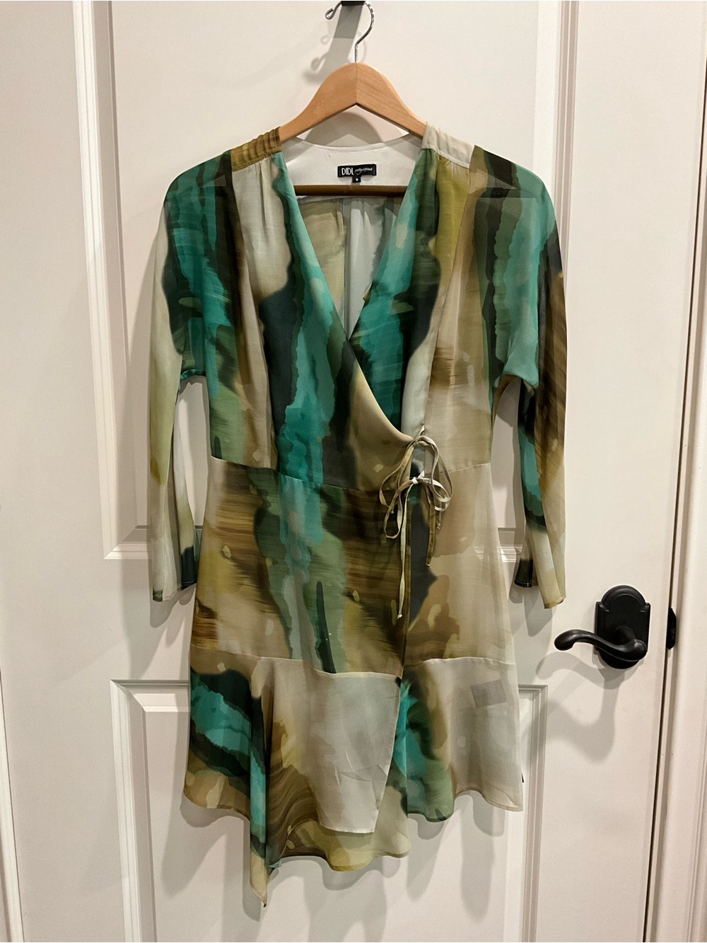 DIDI Green Watercolor Wrap Dress